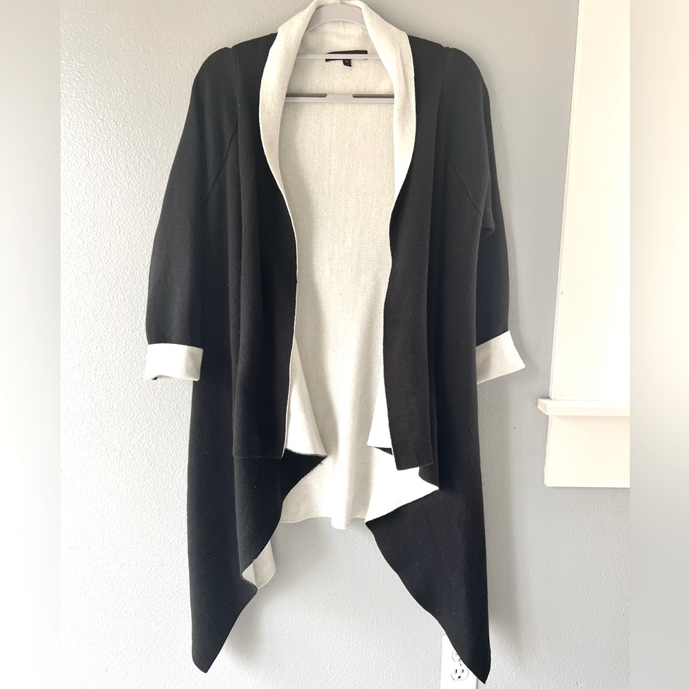 Harve Benard Black White Thick Open Front Cardigan Sweater | Size Small